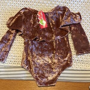 Velvet Ruffle Kids Bodysuit - Shimmering Brown